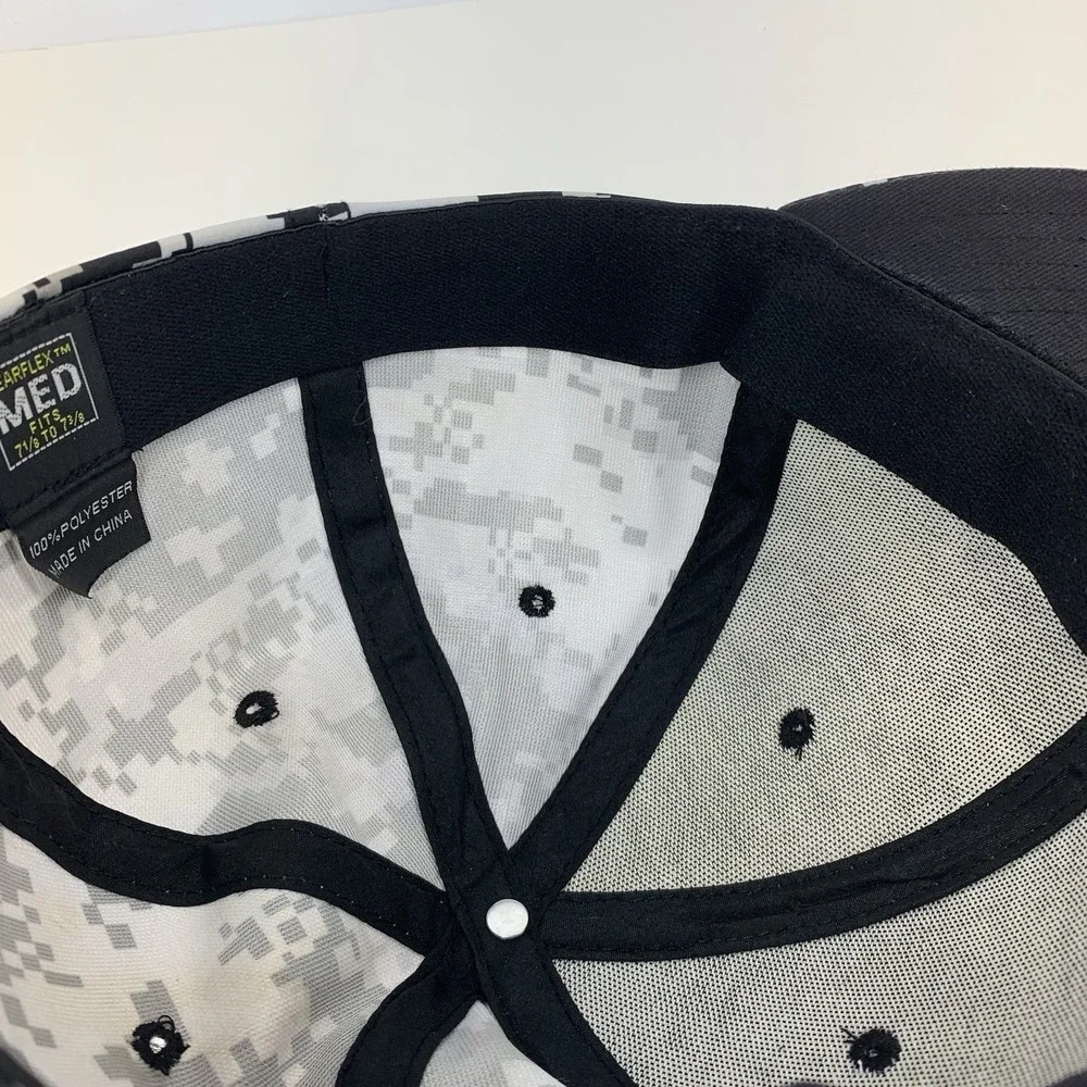 Blank Digital Camo Hat Black Gray Headgear Med Fitted 7 1/8 - 7 3/8 Baseball Cap